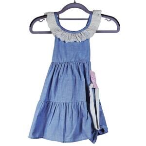 Tommy Bahama Kids Blue Ruffle Eyelet Tiered Match Hair Band Girl Dress S 5-6 NWT